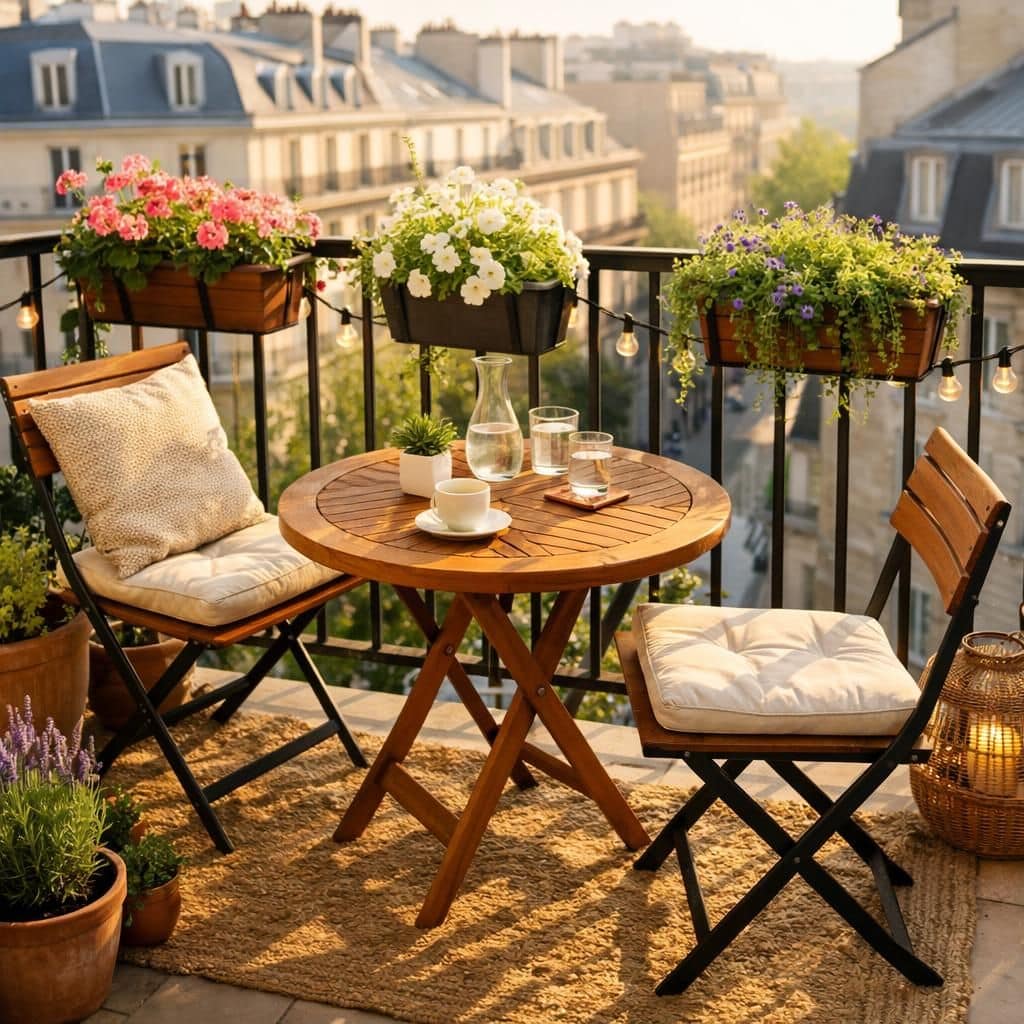 transformez votre balcon en un espace convivial avec un petit salon de jardin élégant et fonctionnel, idéal pour profiter pleinement de vos moments en plein air.