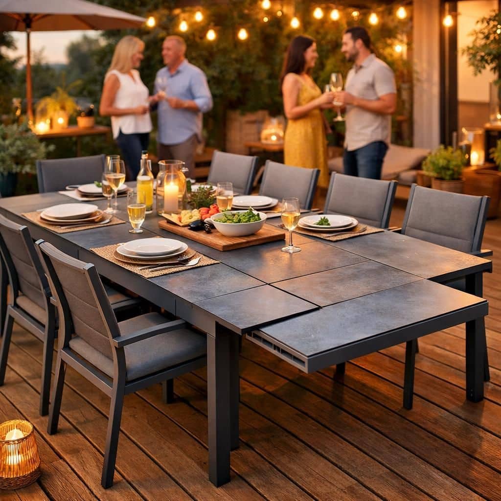 découvrez notre table de jardin modulable, l'atout flexible idéal pour vos repas en plein air. adaptez facilement sa taille et sa configuration selon vos besoins pour profiter pleinement de vos moments en extérieur.
