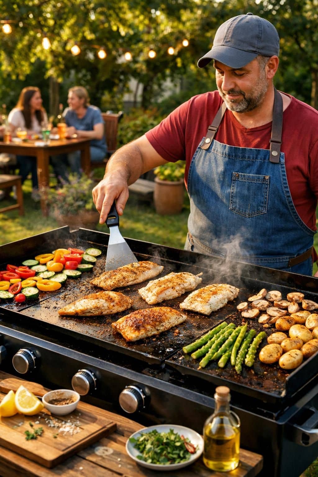 découvrez l'appareil de cuisson 2 en 1 alliant barbecue et plancha pour des grillades savoureuses et une cuisine polyvalente. parfait pour vos repas en plein air !