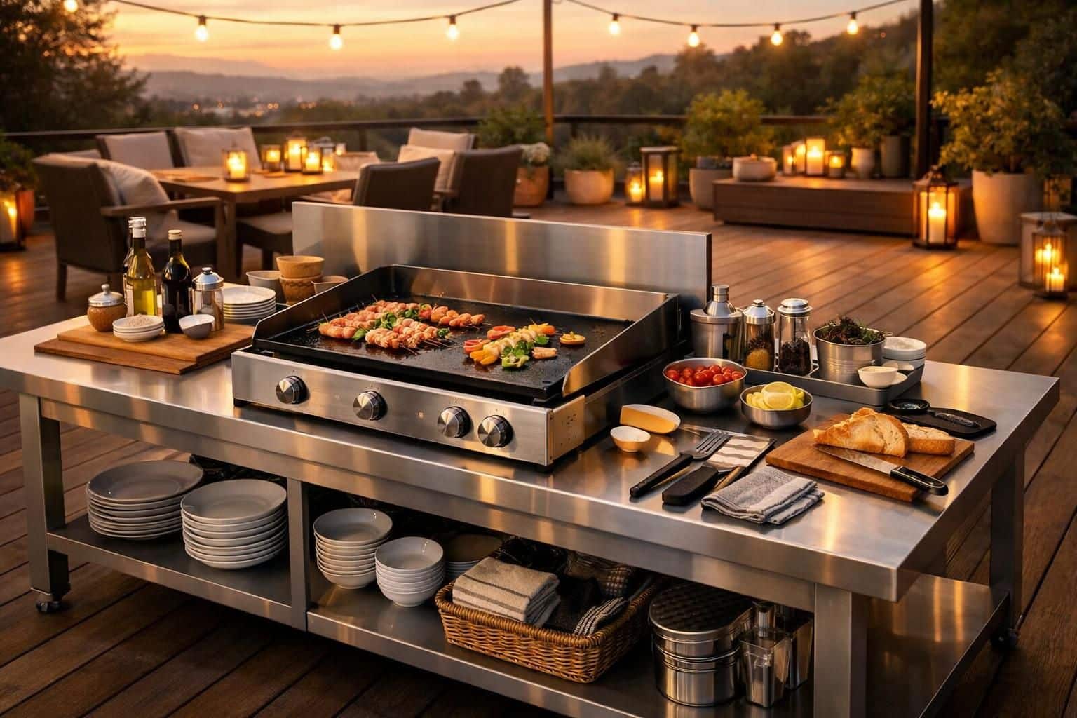 découvrez notre chariot de service pratique pour plancha, alliant mobilité et rangement optimisés pour une utilisation facile et organisée lors de vos repas en plein air.