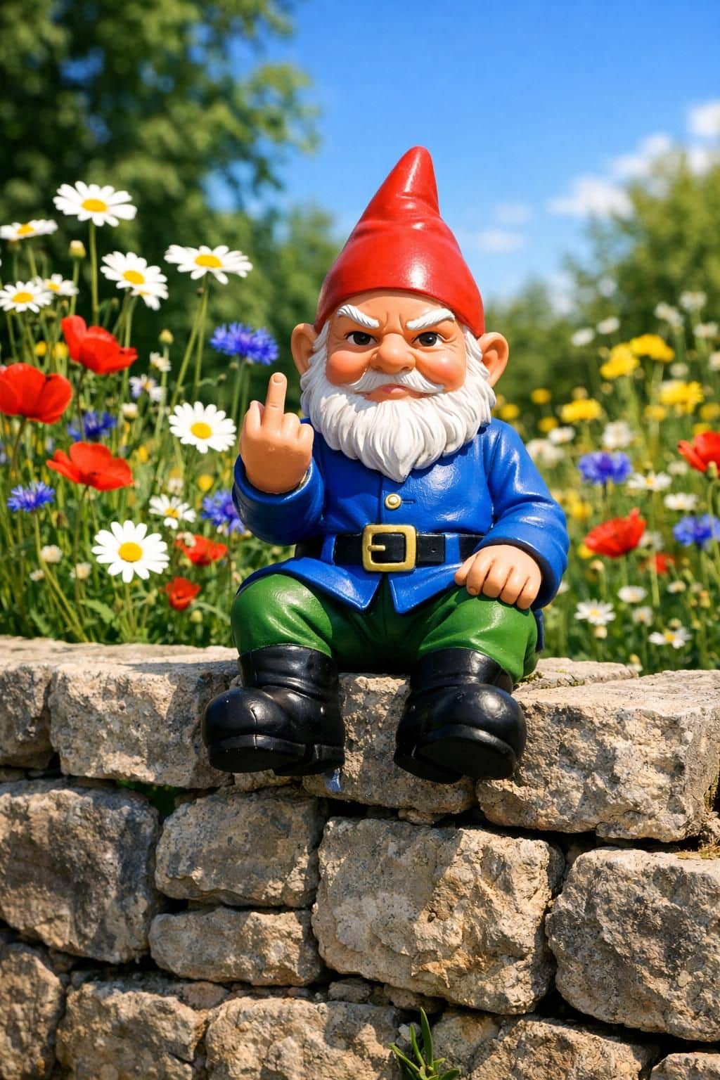 découvrez le nain de jardin provocateur qui fait sensation avec son doigt d'honneur, une déclaration insolente qui transforme votre extérieur en terrain d'expression audacieuse.