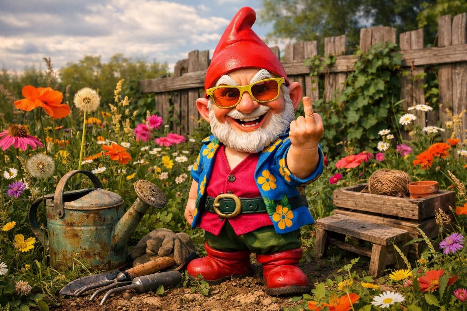 découvrez le nain de jardin provocateur qui transforme le doigt d'honneur en une déclaration audacieuse et insolente, alliant humour et esprit rebelle dans votre décoration extérieure.