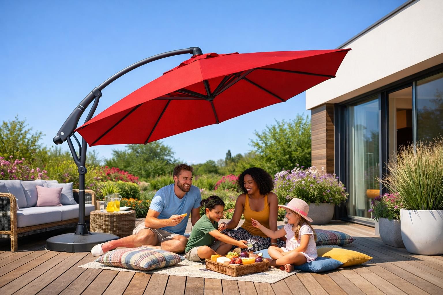 découvrez notre sélection de parasols déportés inclinables, disponibles dans une large gamme de modèles et de couleurs pour apporter ombre et style à votre extérieur.