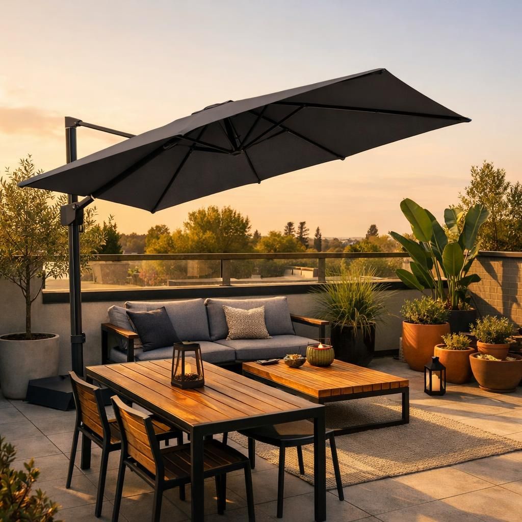 découvrez notre parasol rectangulaire inclinable, l'alliance parfaite de praticité et d'élégance pour protéger et sublimer votre espace extérieur en toute simplicité.
