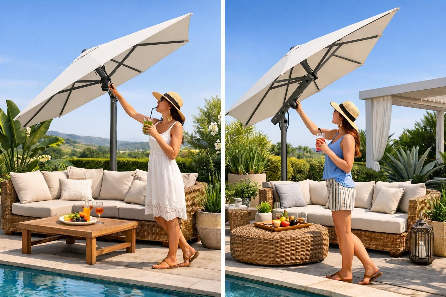découvrez notre parasol rectangulaire inclinable, l'alliance parfaite entre praticité et élégance pour sublimer et protéger votre espace extérieur en toute simplicité.
