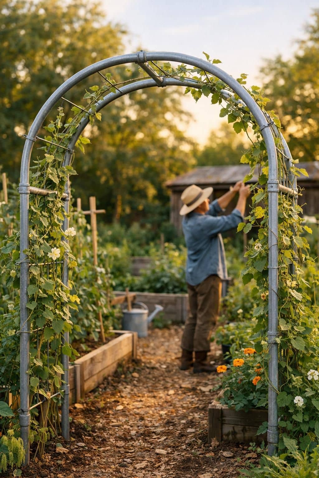 découvrez notre arche métallique élégante, parfaite pour mettre en valeur vos plantes grimpantes et embellir votre jardin avec style.