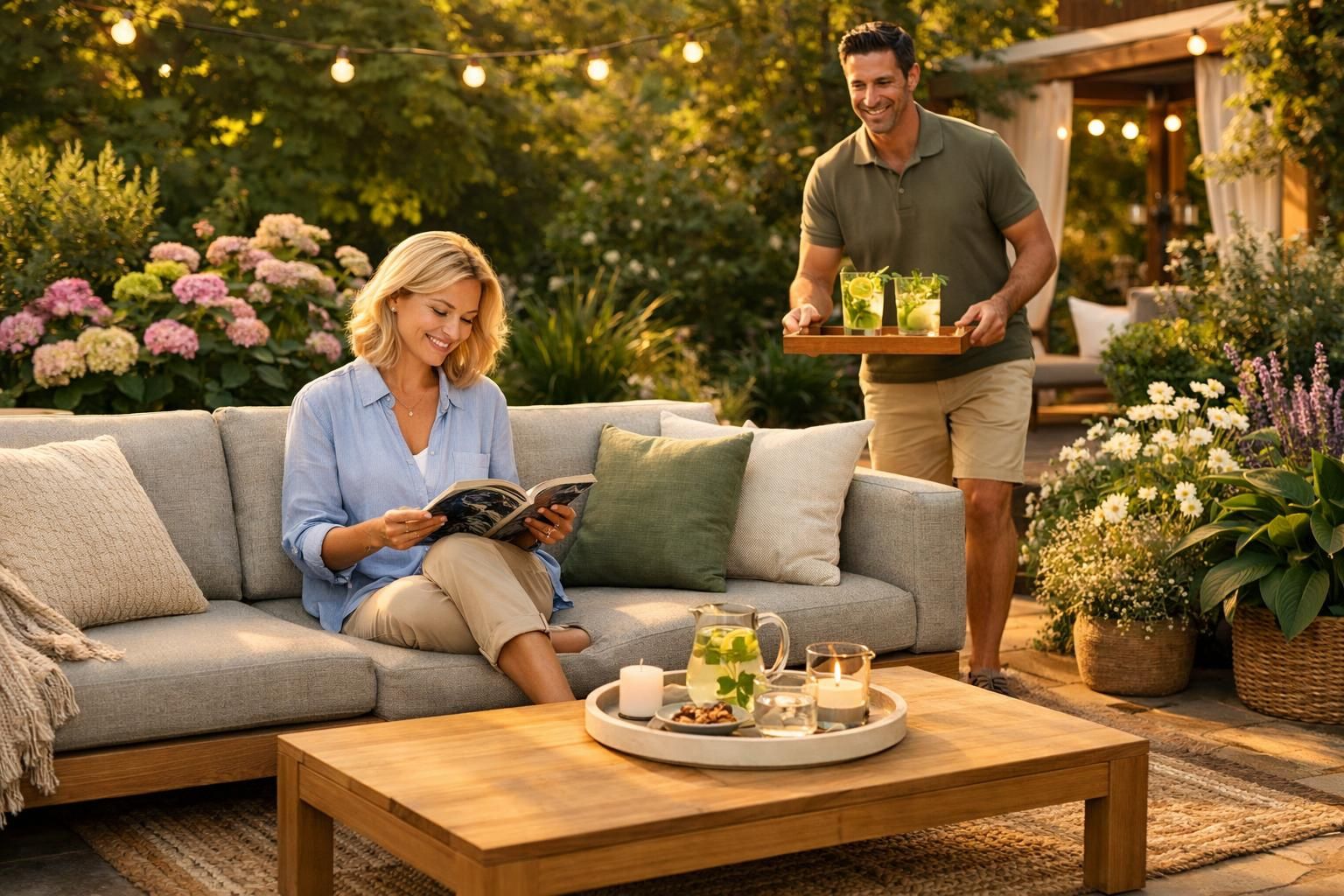 profitez de moments de détente en plein air avec un salon de jardin élégant équipé d'un canapé confortable, parfait pour allier style et confort dans votre espace extérieur.