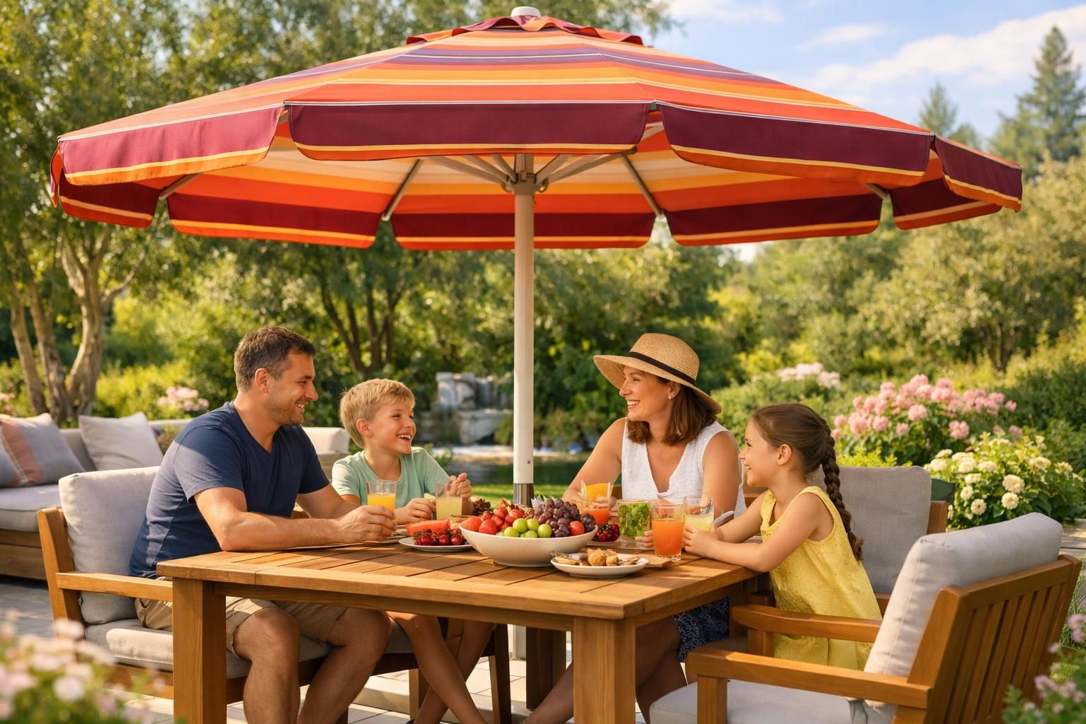 découvrez comment le parasol de terrasse vous offre une ombre fraîche et agréable, pour profiter pleinement de vos moments en extérieur, tout en restant protégé du soleil.