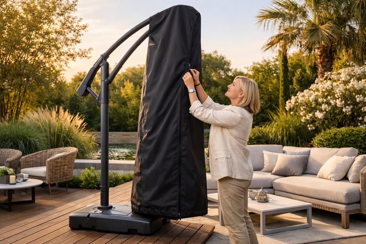 découvrez notre housse élégante et essentielle pour protéger efficacement votre parasol déporté contre les intempéries et la poussière, alliant style et protection.