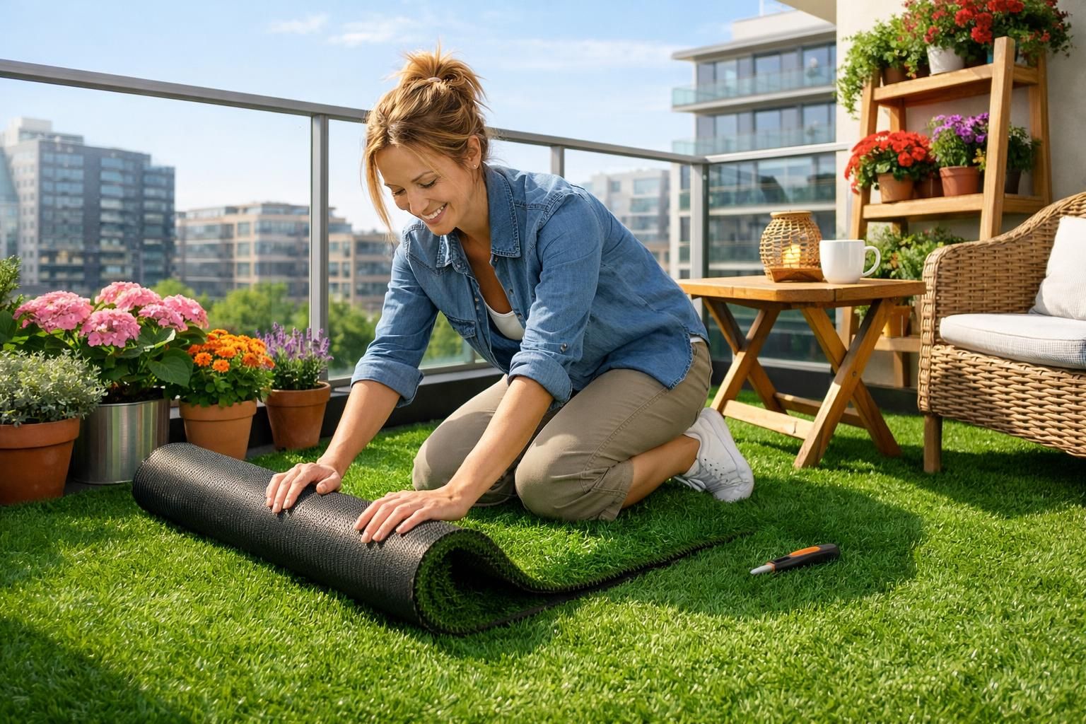 apportez une touche de verdure à votre balcon grâce au gazon synthétique, une solution pratique et esthétique pour transformer votre espace extérieur en un havre de fraîcheur.